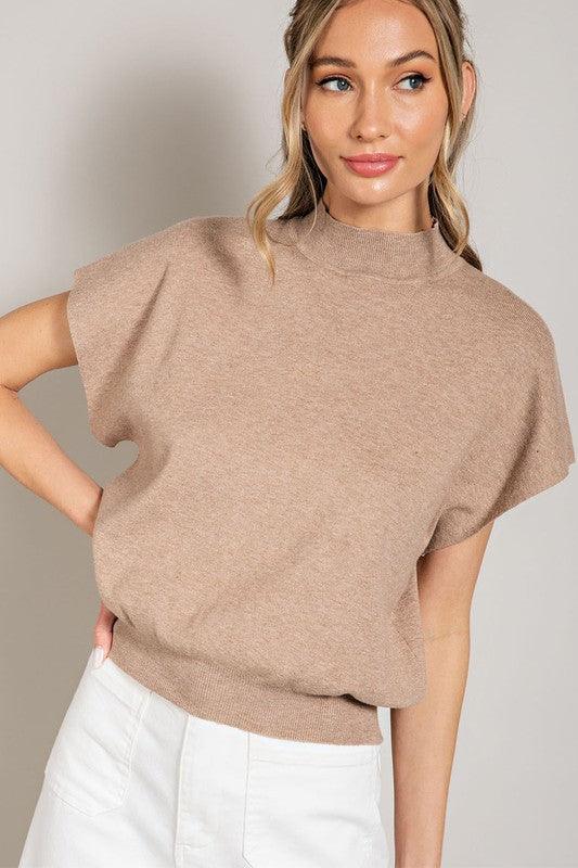 Mock Neck Short Sleeve Top OATMEAL Shirts & Tops