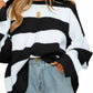 Daverri Fashions black and white ribbed knit striped plus size sweater
