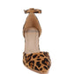 Leopard-print suede ankle-strap pump with pointed toe and medium heel