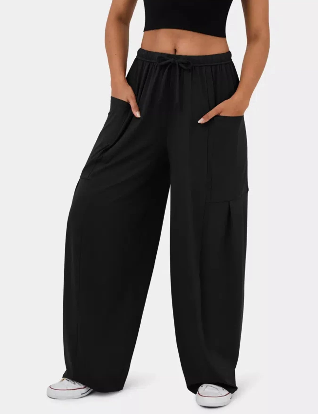 Black Drawstring Wide Leg Pants | Pants Daverri Fashions