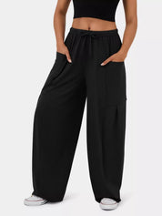 Black Drawstring Wide Leg Pants | Pants Daverri Fashions