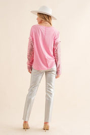 Star Printed Shoulder Sequin Sleeve Top Shirts & Tops