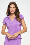 Vibrant Plisse V neck Flowy Top - DAVERRI FASHIONS