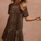 BiBi Tie Back Leopard Round Neck Short Sleeve Dress
