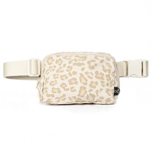 CC Leopard Pattern Belt Bag Fanny Pack Beige OS