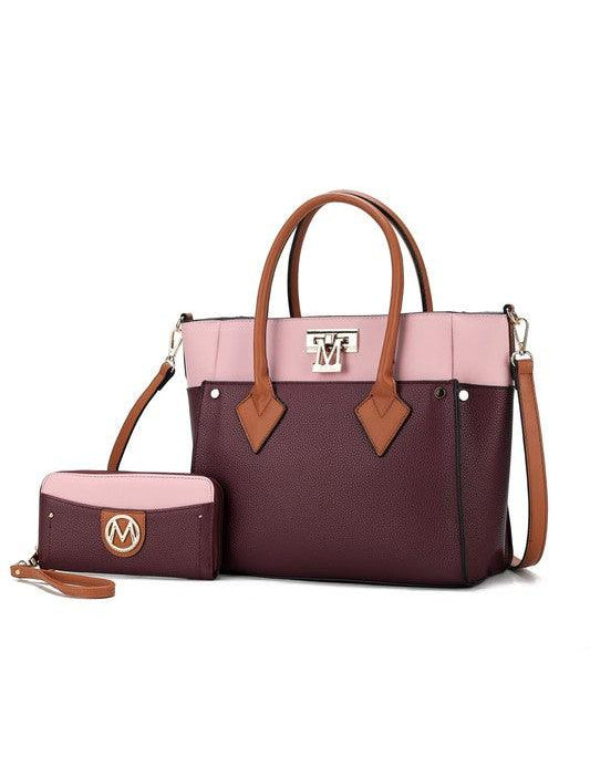 Brynlee Color-Block Tote Bag Burgundy One Size Handbags