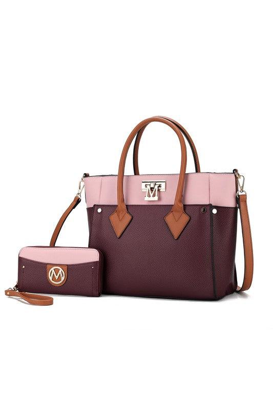 Brynlee Color-Block Tote Bag Burgundy One Size Handbags