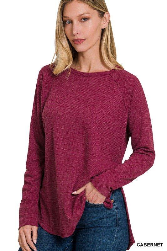 Zenana Waffle Knit Long Sleeve Top Shirts & Tops