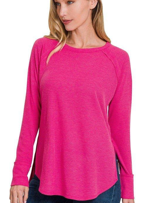 Zenana Waffle Knit Long Sleeve Top Shirts & Tops