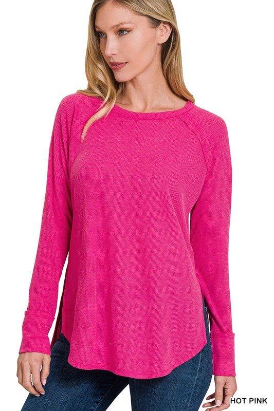 Zenana Waffle Knit Long Sleeve Top Shirts & Tops