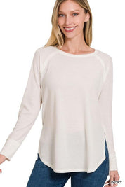 Zenana Waffle Knit Long Sleeve Top IVORY S Shirts & Tops