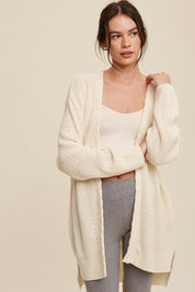 Cable Knit Open Front Long Cardigan Cardigans