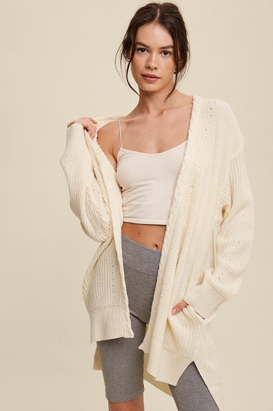 Cable Knit Open Front Long Cardigan Cardigans