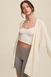 Cable Knit Open Front Long Cardigan Cardigans