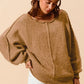 SO ME Loose Fit Exposed Seam Slouchy Boucle Sweater Taupe - DAVERRI FASHIONS