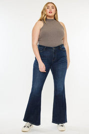 Plus Petite Dark Wash Mid Rise Flare Jeans Jeans