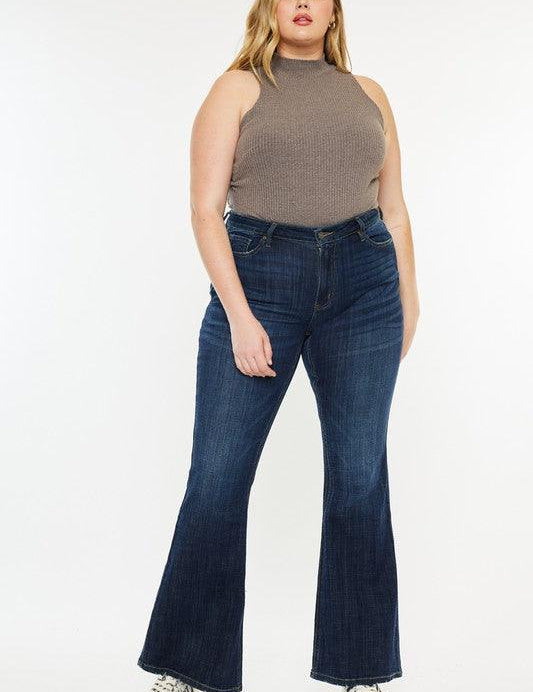 Plus Petite Dark Wash Mid Rise Flare Jeans Jeans