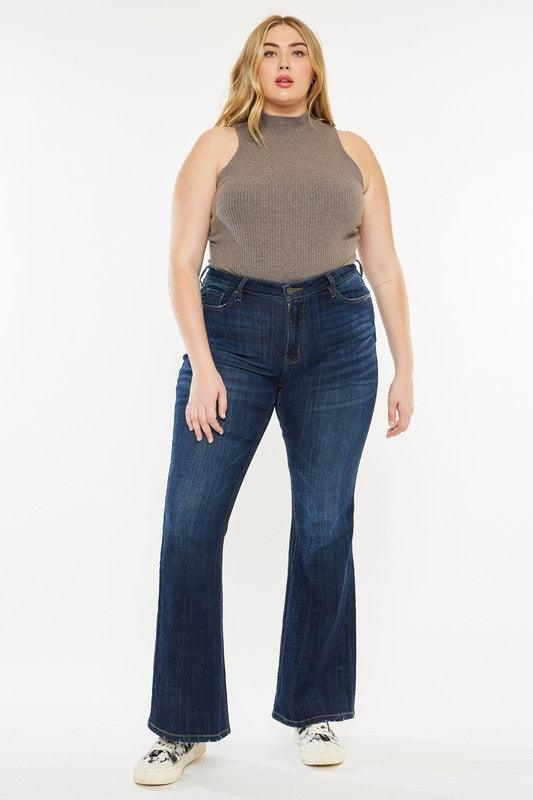 Plus Petite Dark Wash Mid Rise Flare Jeans Jeans