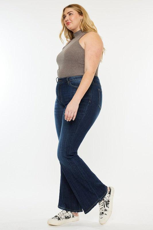 Plus Petite Dark Wash Mid Rise Flare Jeans Jeans