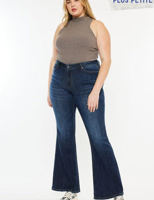 Plus Petite Dark Wash Mid Rise Flare Jeans Jeans