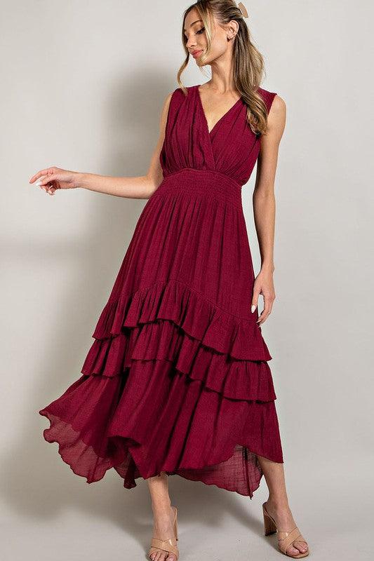 V-Neck Ruffle Maxi Dress Maxi Dresses