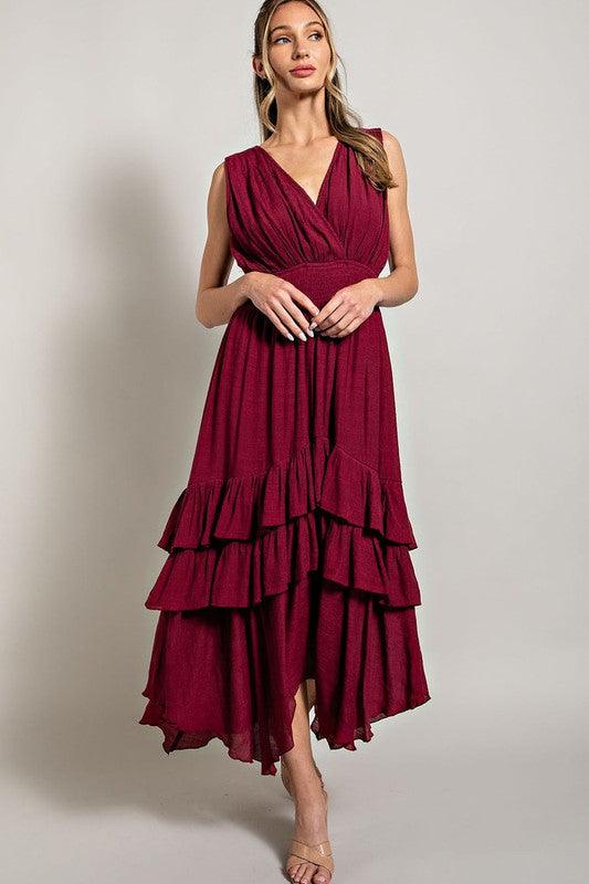 V-Neck Ruffle Maxi Dress Maxi Dresses