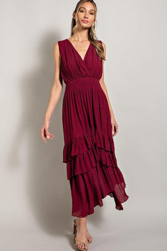 V-Neck Ruffle Maxi Dress Maxi Dresses