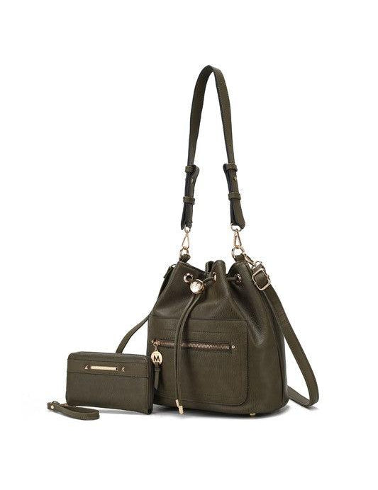 Larissa Bucket Handbag with Wallet Olive One Size Handbags