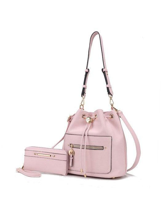 Larissa Bucket Handbag with Wallet Pink One Size Handbags