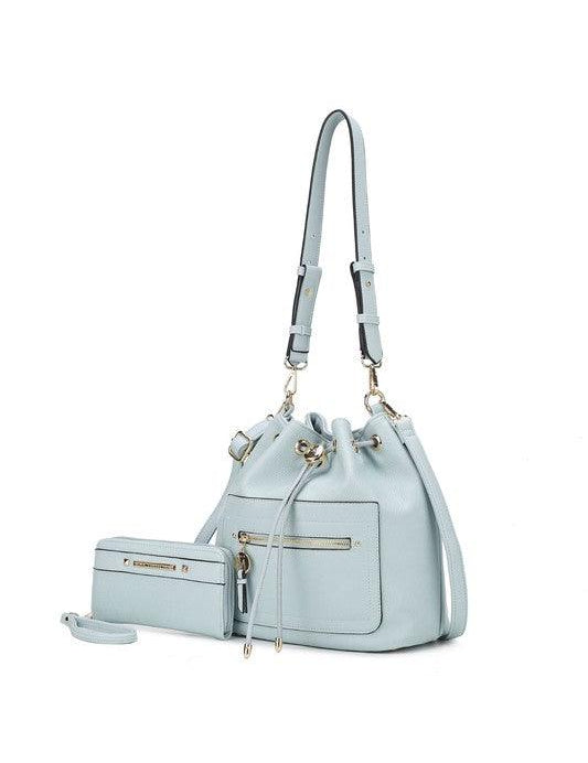 Larissa Bucket Handbag with Wallet Light Blue One Size Handbags