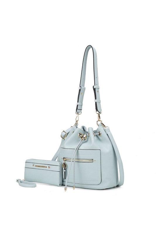 Larissa Bucket Handbag with Wallet Light Blue One Size Handbags