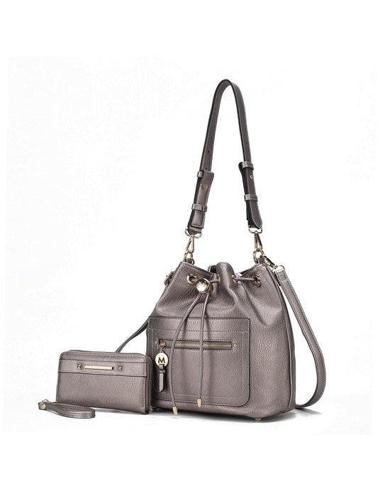 Larissa Bucket Handbag with Wallet Pewter One Size Handbags