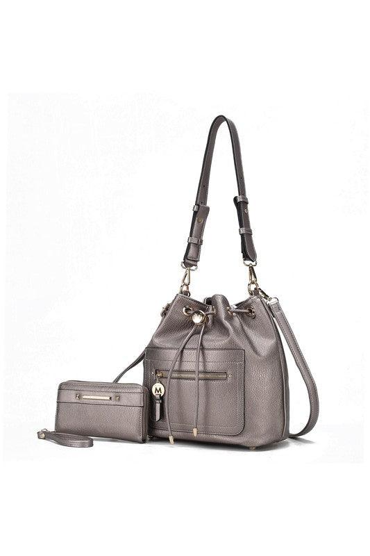 Larissa Bucket Handbag with Wallet Pewter One Size Handbags