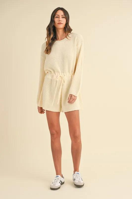 MABLE Round Neck Long Sleeve Sweater Romper
