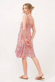 And The Why Tied Front Smocked Back Tiered Boho Printed Dress | Knee Length Dresses Daverri Fashions