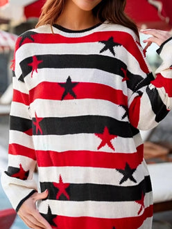 Daverri Stars and Stripes long sleeve sweater with red white black stripes