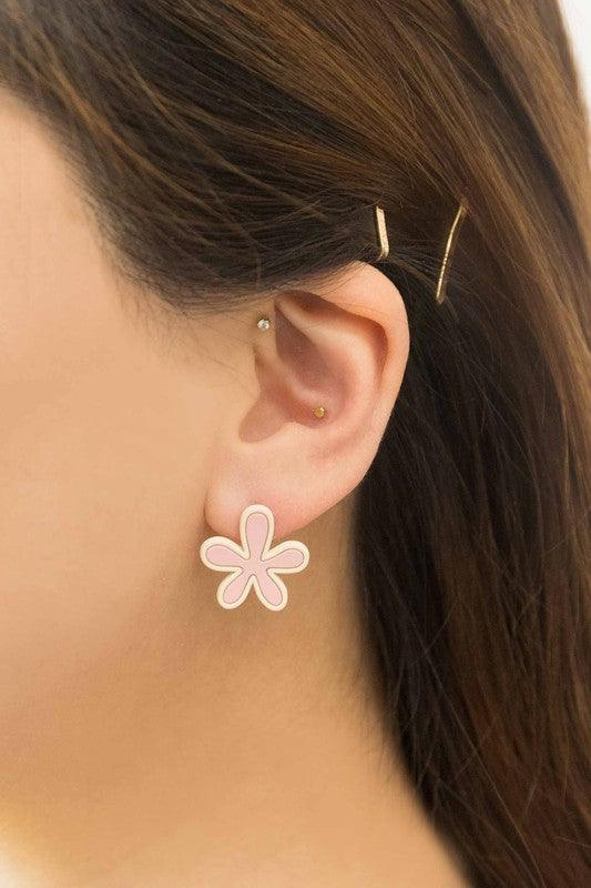 Flower Cloud Silver Post Earrings Pink OS Earrings