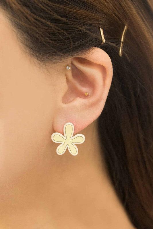 Flower Cloud Silver Post Earrings Yellow OS Earrings