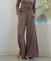 Smocked Waist Organic Bamboo Palazzo Pants MOCHA Pants