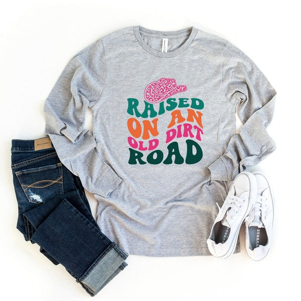 Raised On Old Dirt Road Long Sleeve Tee H Grey Tops