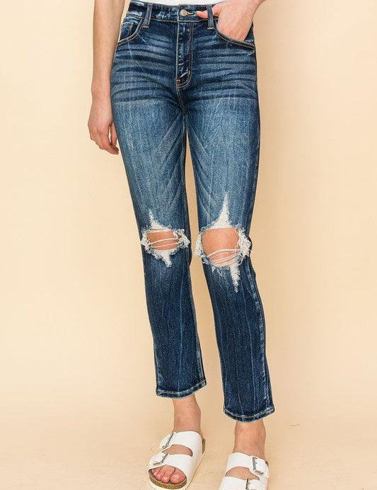 High Rise Stretch Distressed Ankle Jeans As shown Jeans