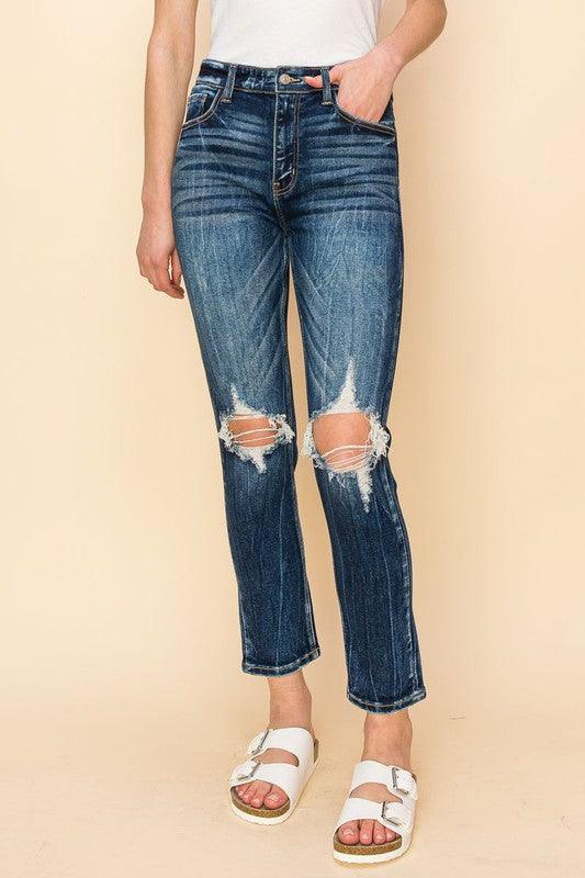 High Rise Stretch Distressed Ankle Jeans As shown Jeans