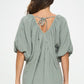 Cotton V neck Puff Sleeve Tunic Top