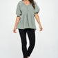Cotton V neck Puff Sleeve Tunic Top