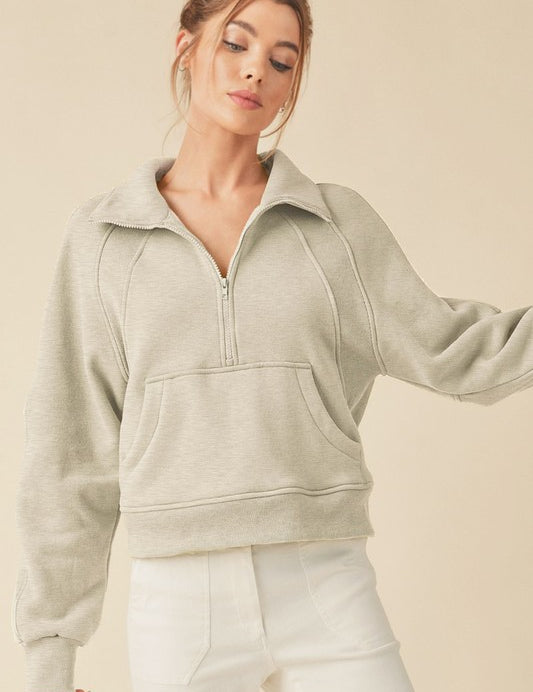 HEATHER BONE S Drea Half-Zip Hoodie | Hoodies Daverri Fashions