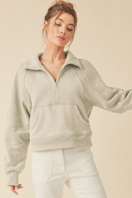 Drea Half-Zip Hoodie HEATHER BONE S Hoodies