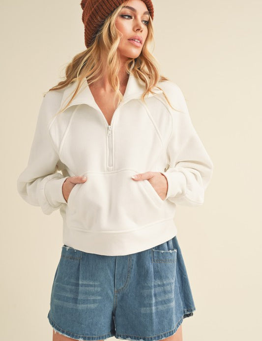 WHITE Drea Half-Zip Hoodie | Hoodies Daverri Fashions