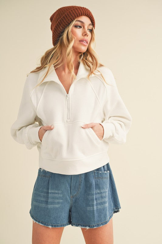 Drea Half-Zip Hoodie WHITE Hoodies