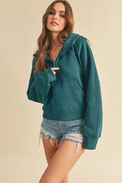 TEAL Drea Half-Zip Hoodie | Hoodies Daverri Fashions