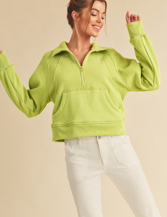 Lime Drea Half-Zip Hoodie | Hoodies Daverri Fashions